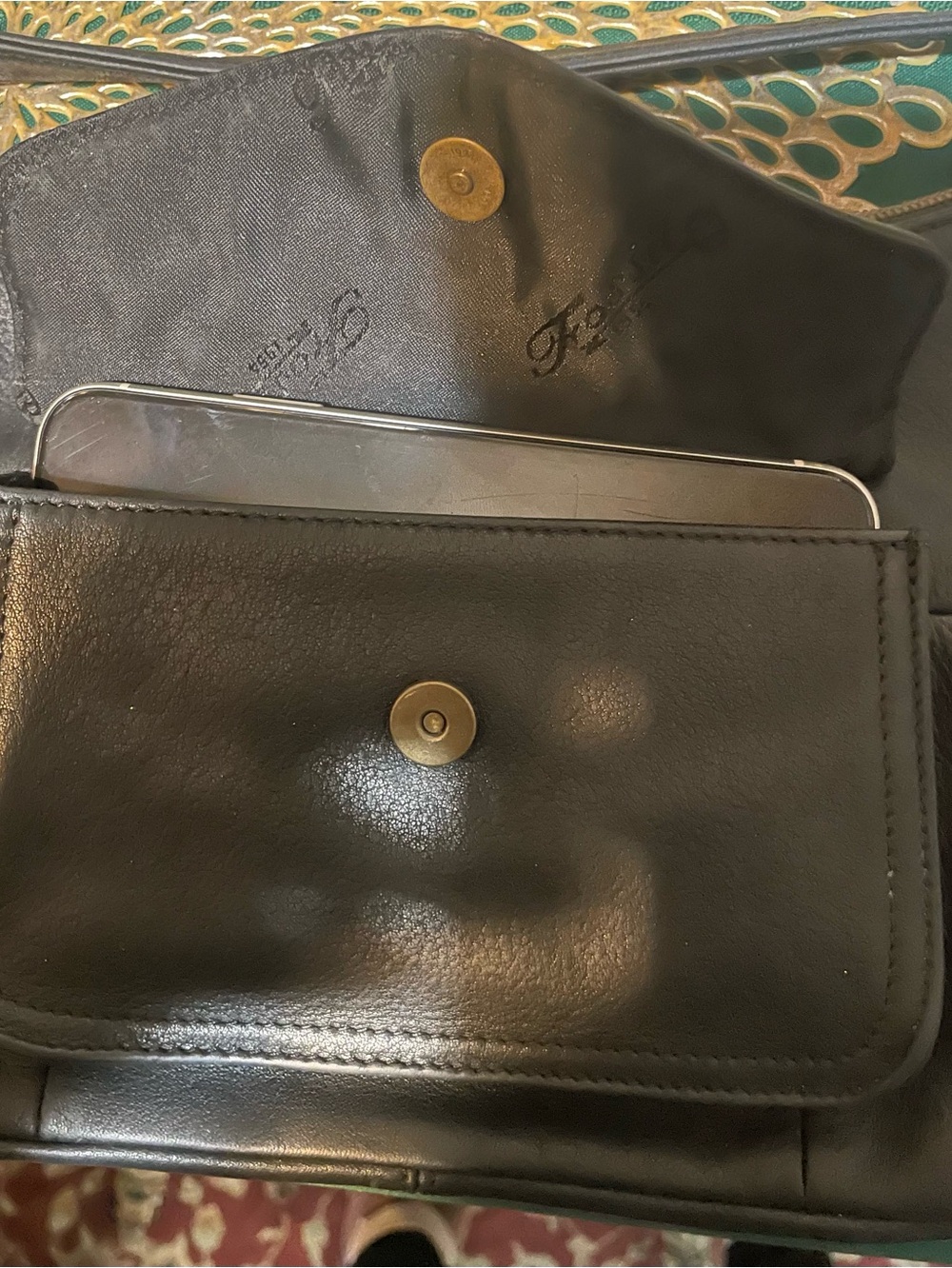 Vintage Fossil 75082 Black 100% Genuine Leather Baguette Shoulder Bag Y2K - Picture 16 of 16